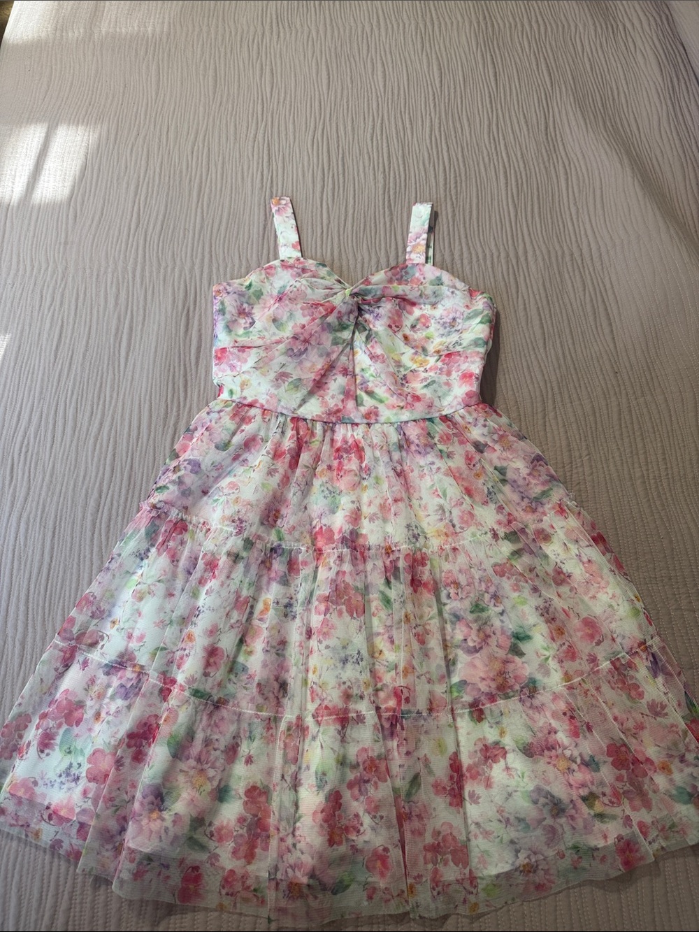 Rare Editions Pink Floral Tiered Spaghetti-Strap Dress